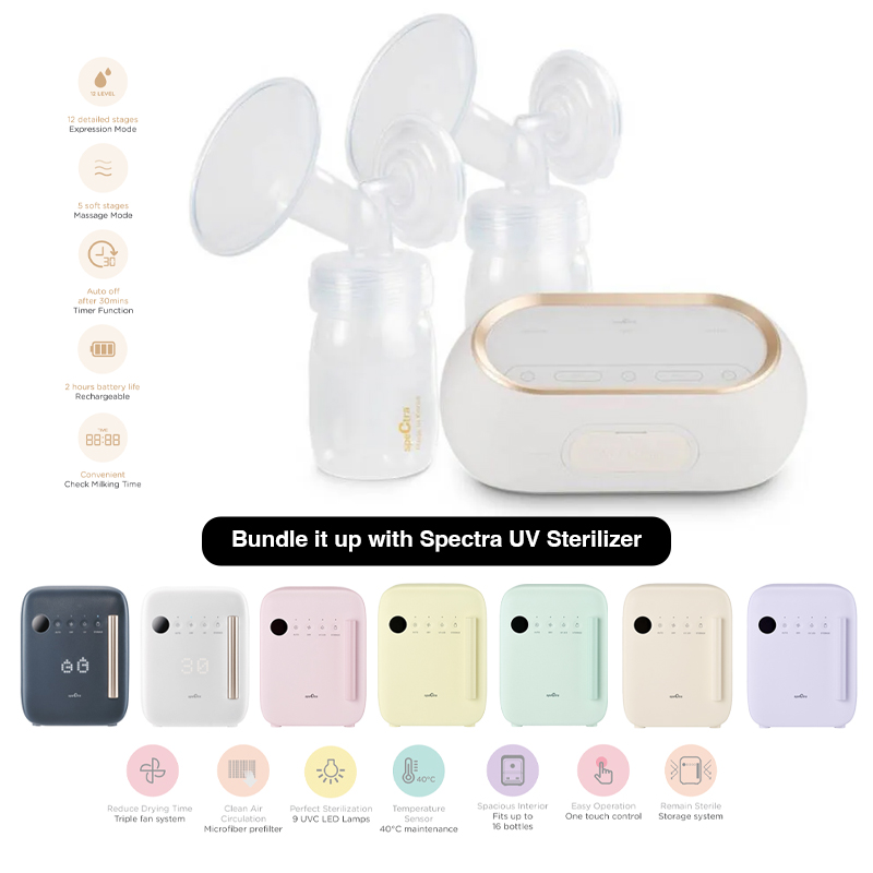 Spectra Dual Compact Double Electric Breastpump + UV LED Sterilizer Bundle